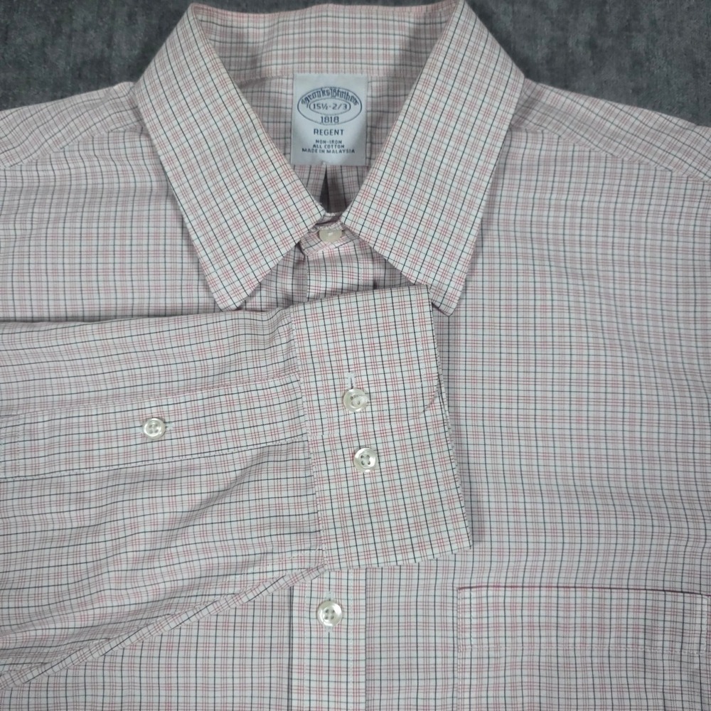 Brooks Brothers 1818 Regent Dress Shirt Mens 15.5 2/3 Non-Iron Red Blue Check